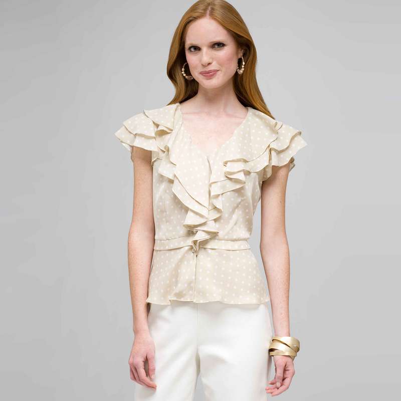 Polka Dot Ruffle Front Button Down Shirt image number 0